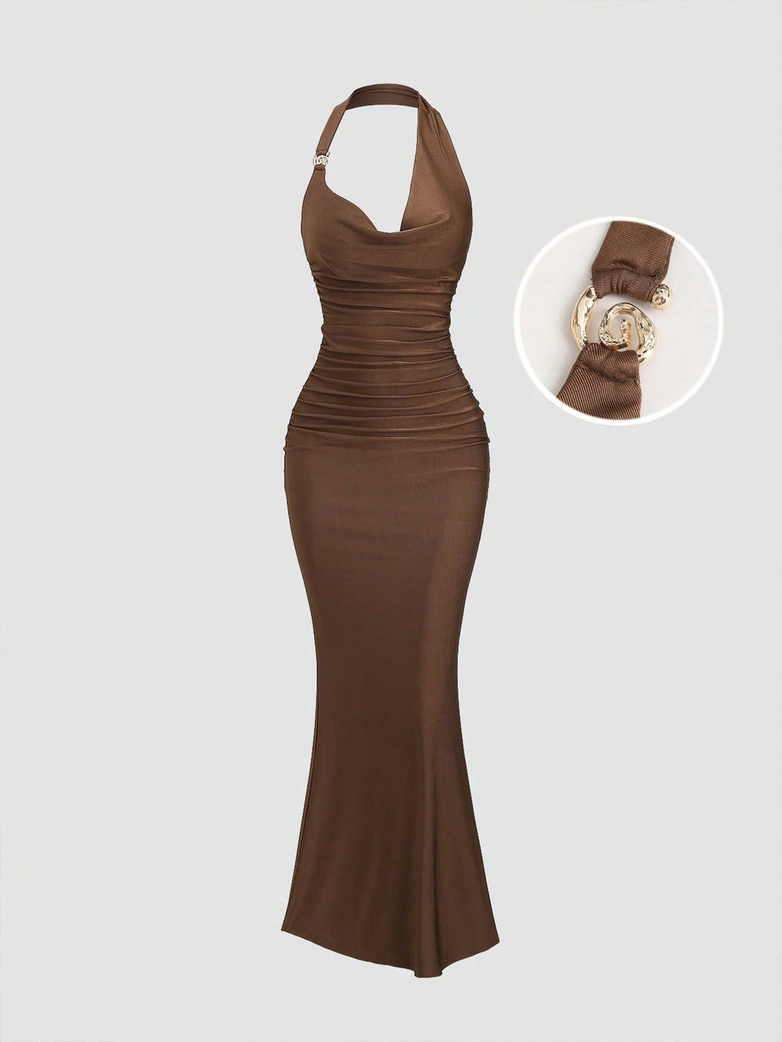 Vestido largo halter en marrón