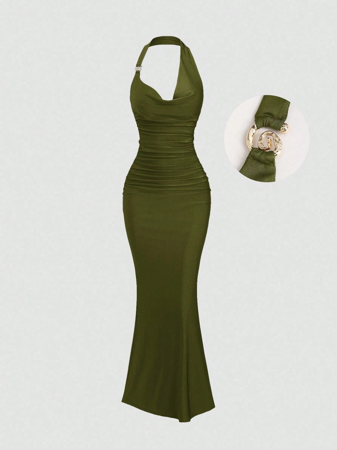 Vestido largo halter en verde oliva