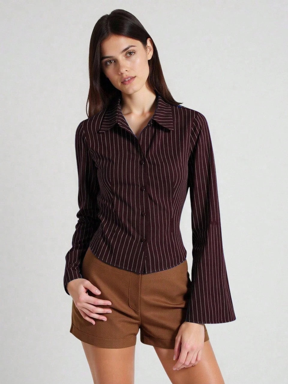 Camisa entallada de canalé en burdeos, vista 3