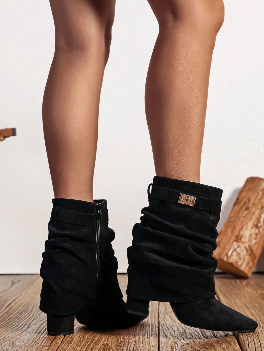 Botas altas de tacón ancho en negro, vista 2