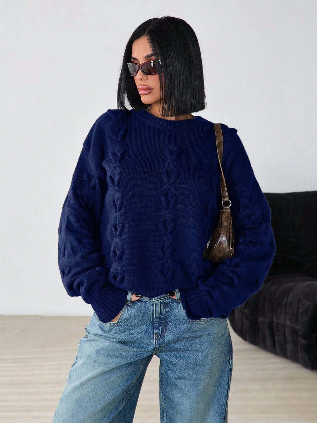 Jersey de punto trenzado en azul marino