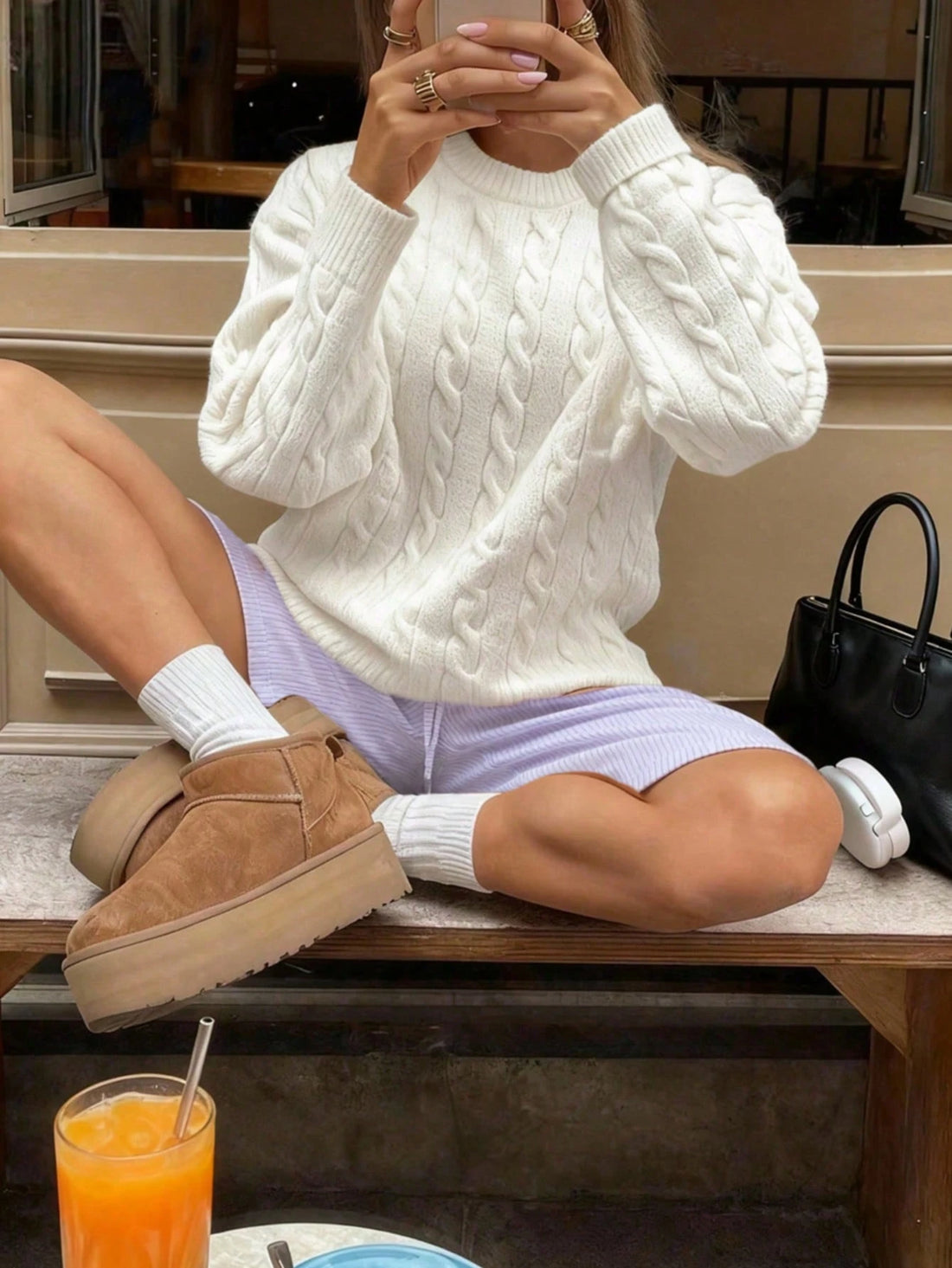 Jersey oversize de punto trenzado en crudo