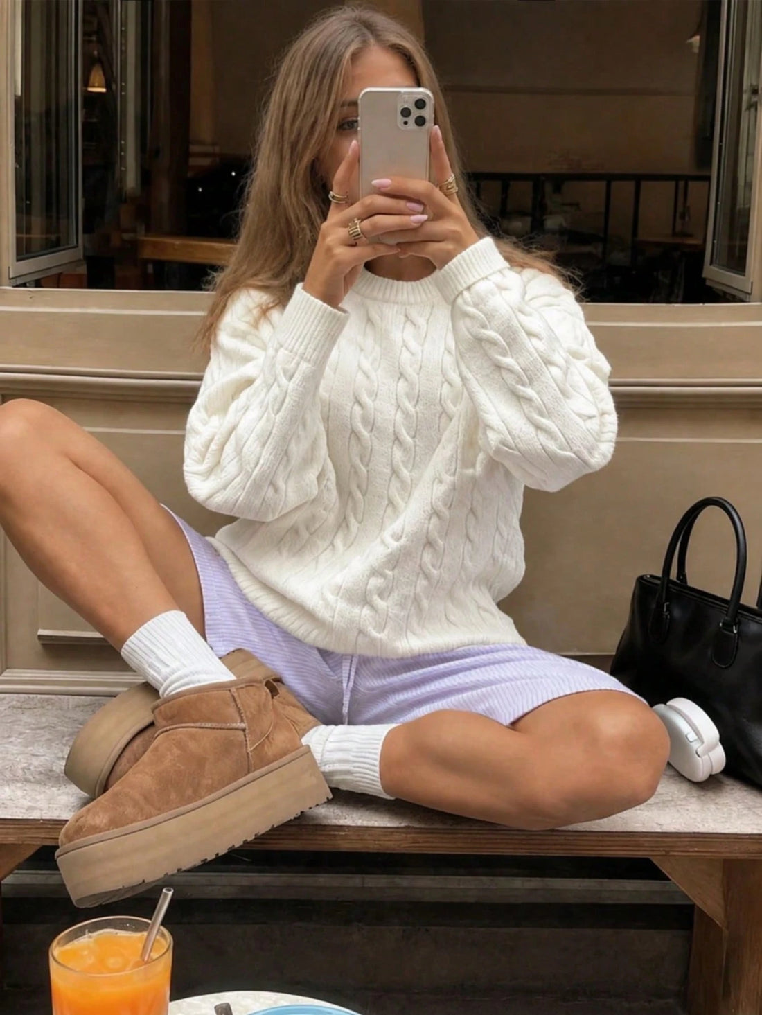 Jersey oversize de punto trenzado en crudo, vista 2