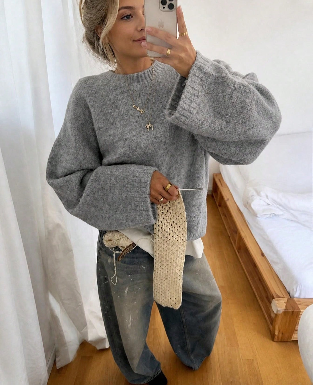 Jersey de punto holgado en gris claro
