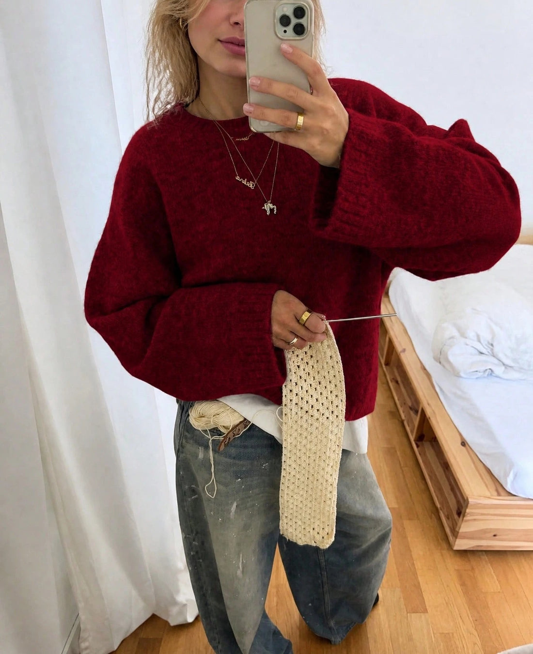 Jersey de punto holgado en rojo