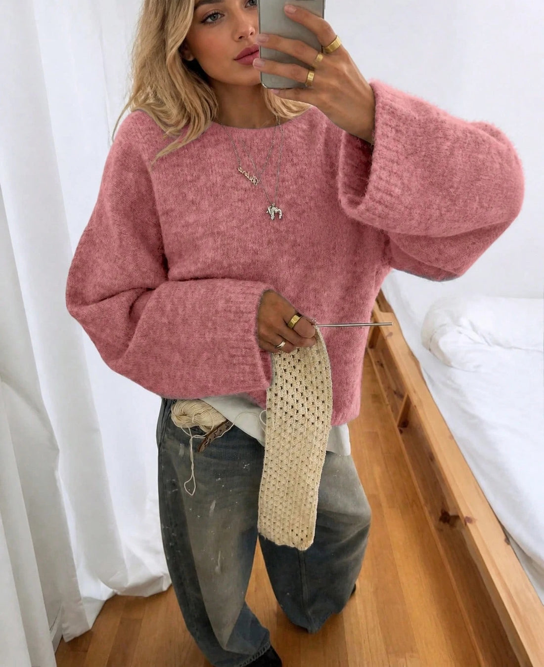 Jersey de punto holgado en rosa