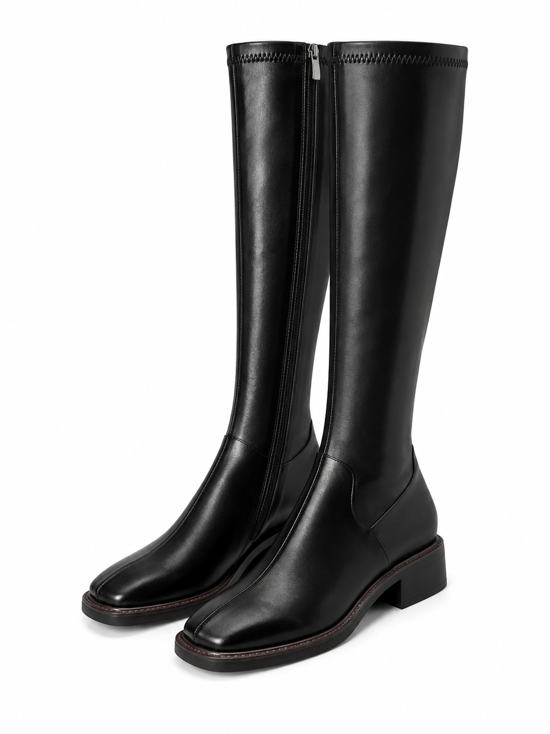 Botas altas negras de tacón ancho y punta cuadrada