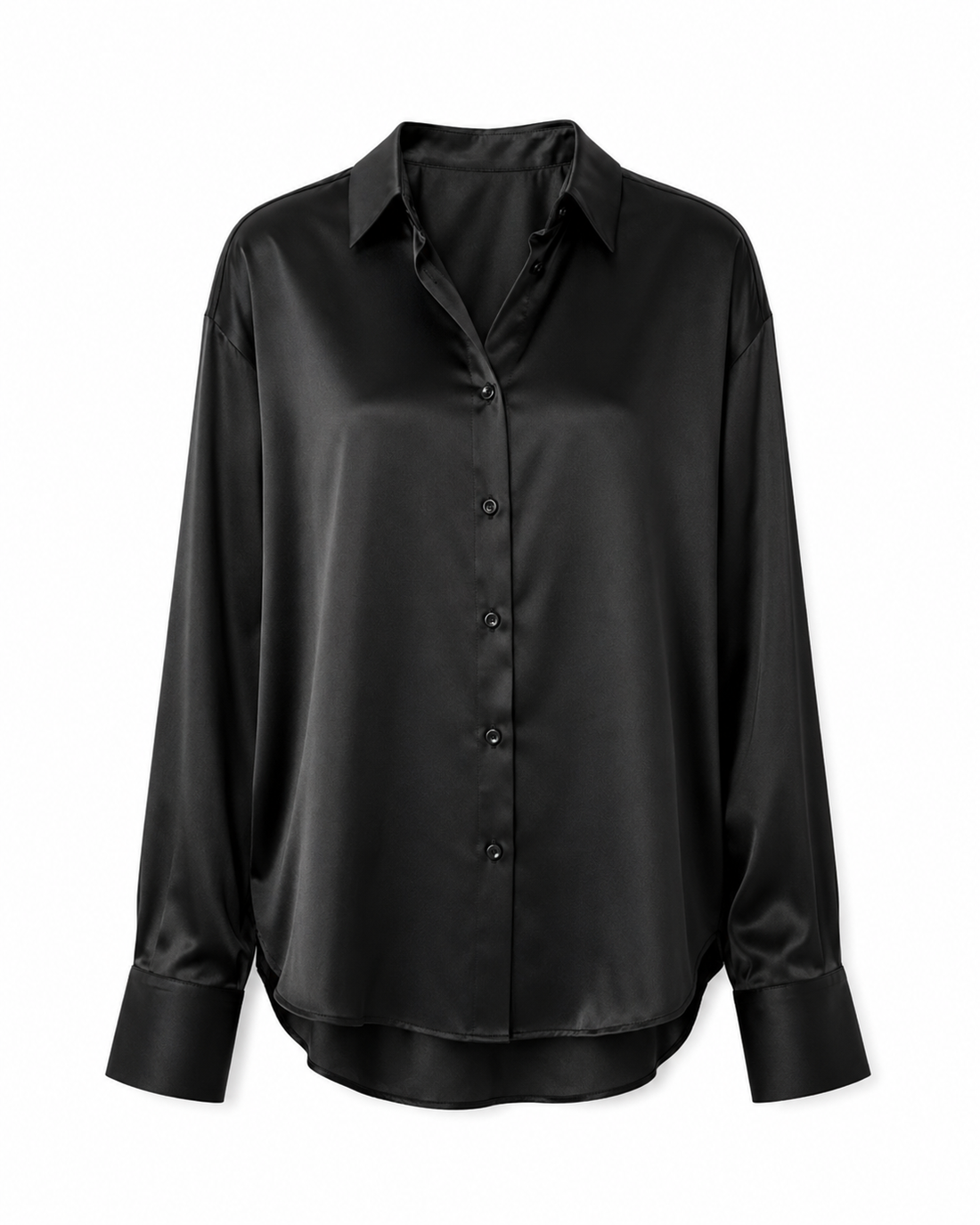 Camisa oversize de satén negra con botones