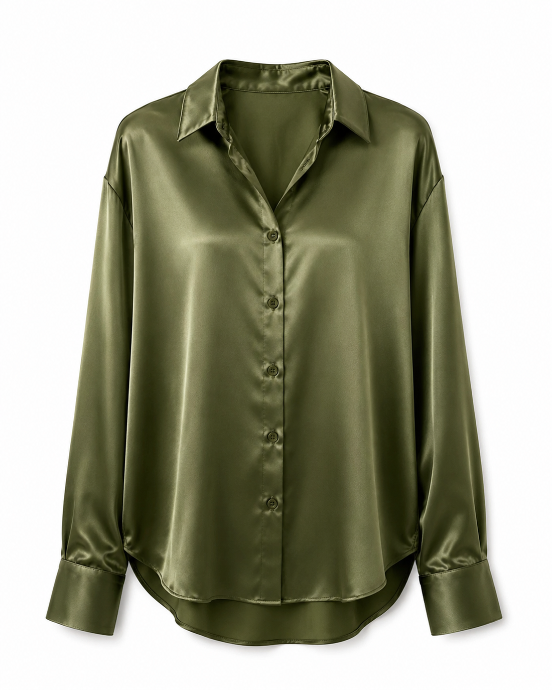 Camisa oversize de satén en oliva con botones
