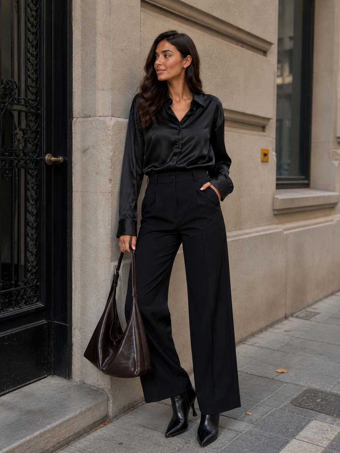 Pantalón de vestir wide leg con pinzas, detalle de la cinturilla