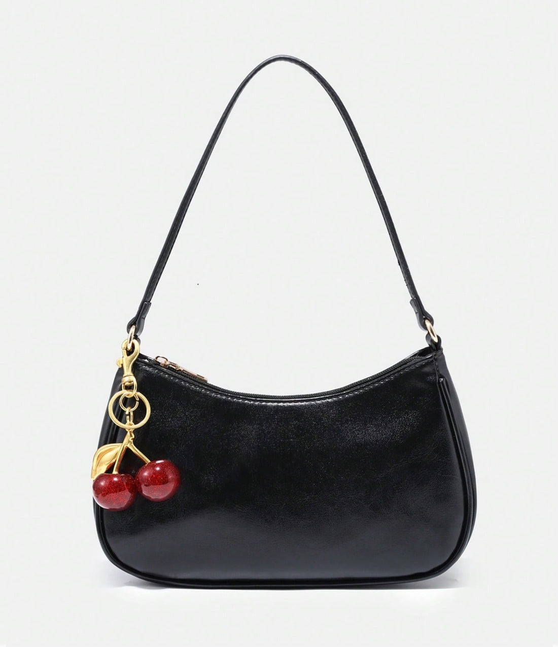 Bolso baguette con cerezas en negro