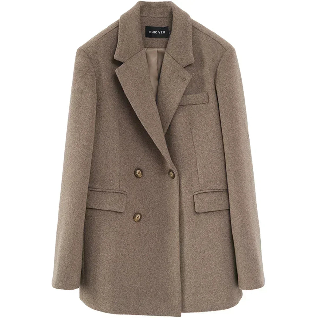 Abrigo blazer de lana con doble botonadura en camel