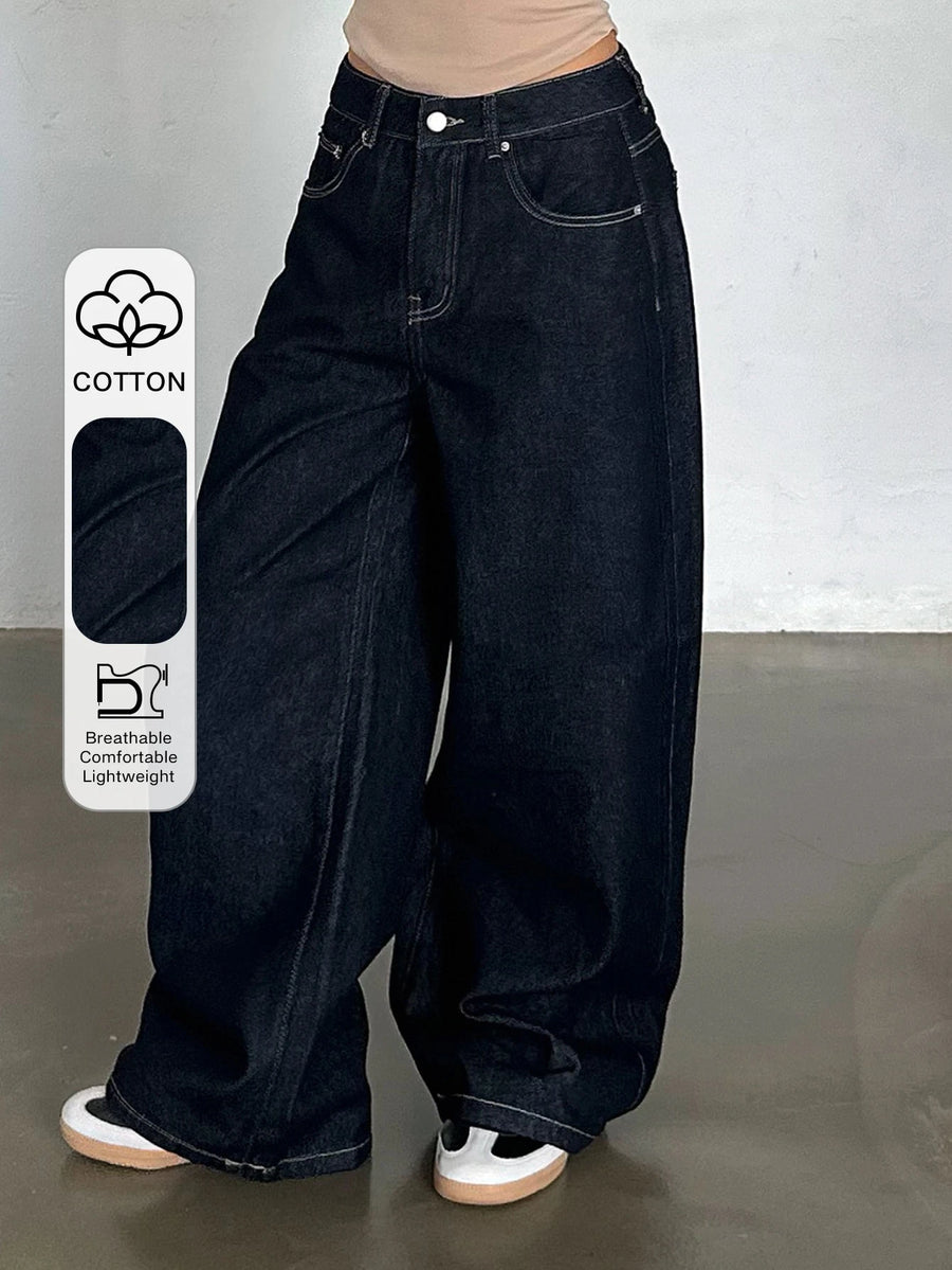 Vaqueros de pierna banana en azul lavado oscuro