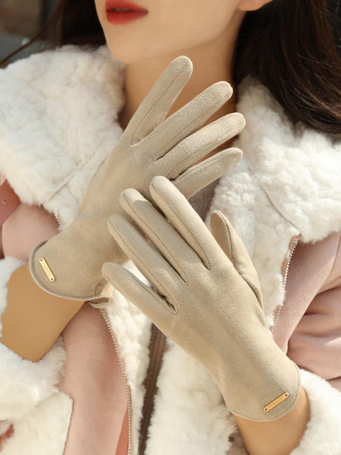 Guantes táctiles en beis