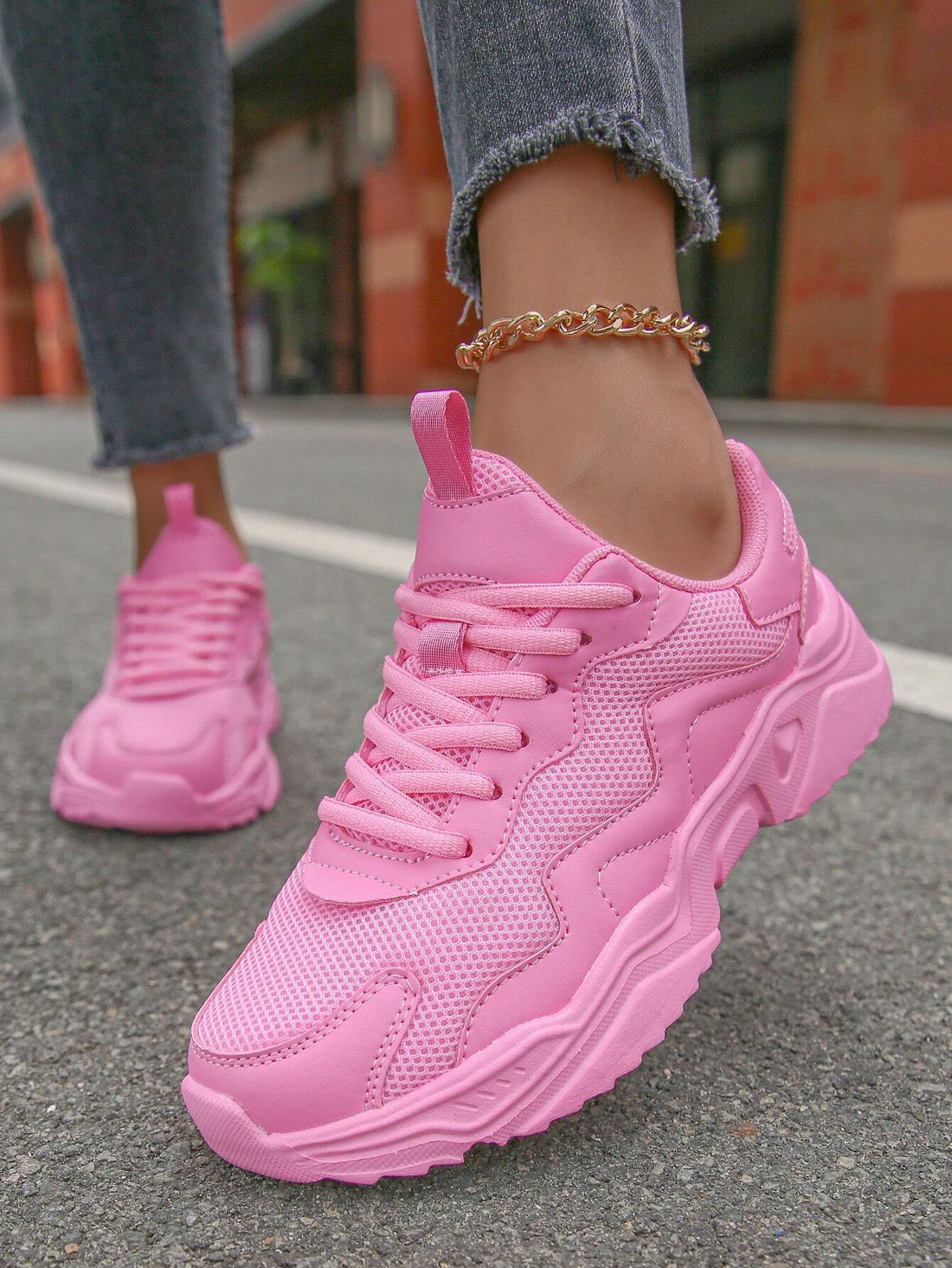 Zapatilla chunky en rosa