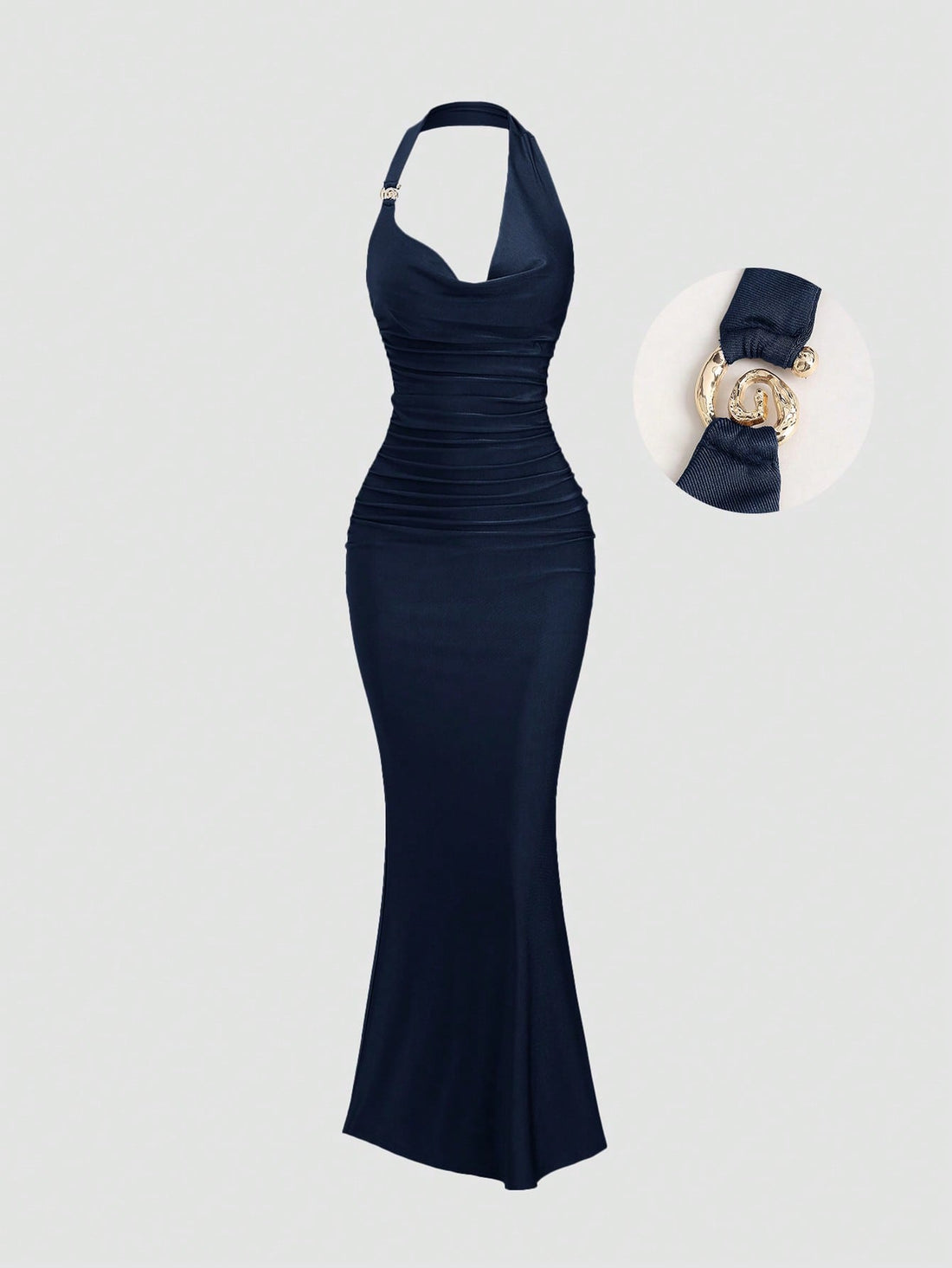 Vestido largo halter en azul marino