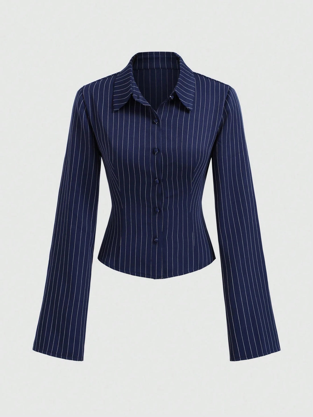 Camisa entallada de canalé en azul marino
