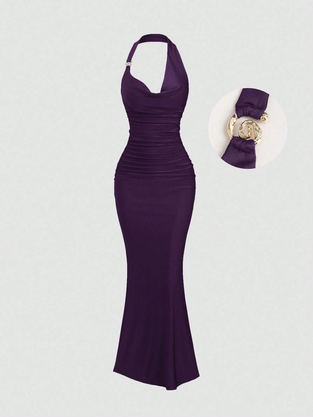 Vestido largo halter en ciruela