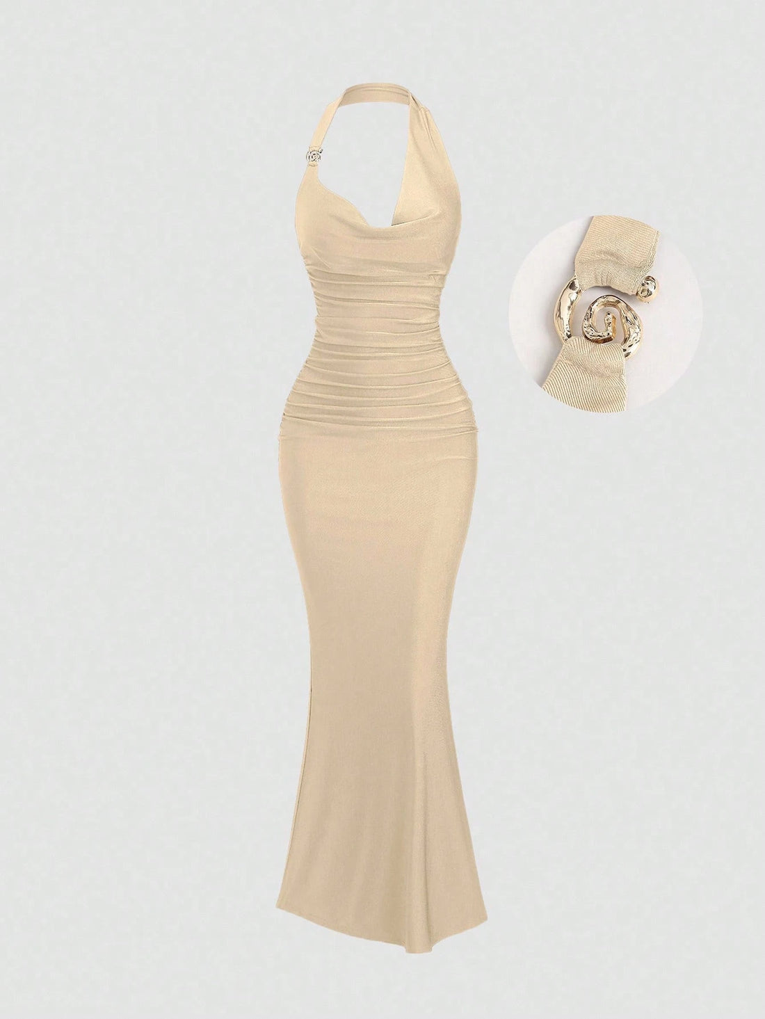 Vestido largo halter en caqui