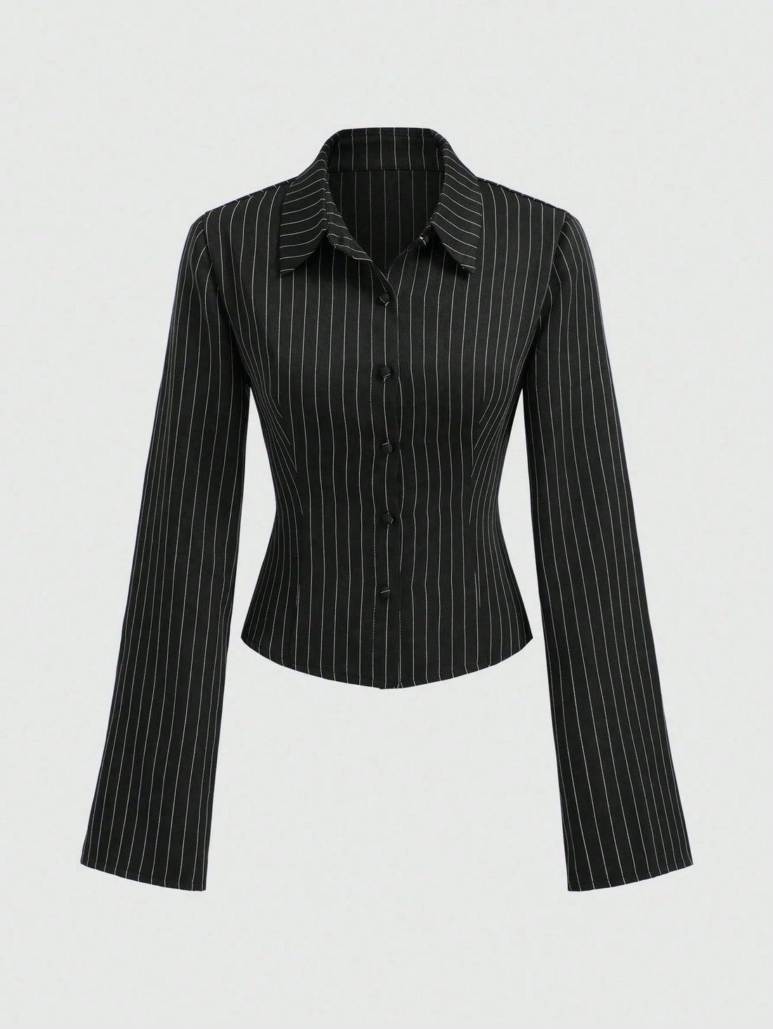Camisa entallada de canalé en negro