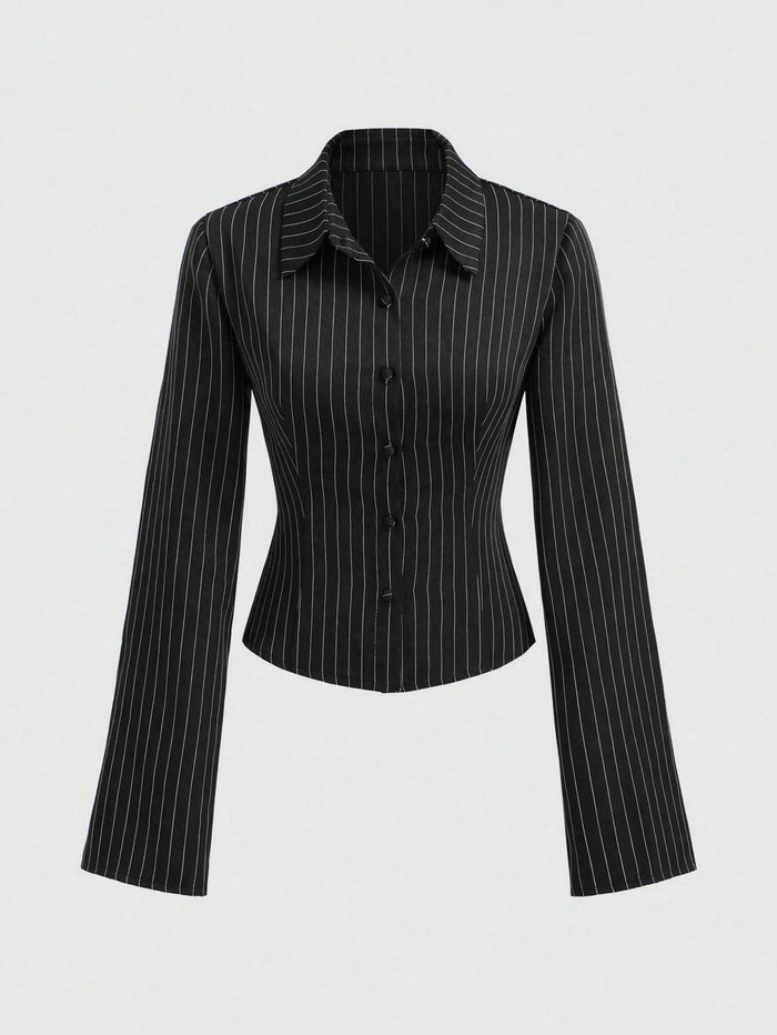 Camisa entallada de canalé en negro