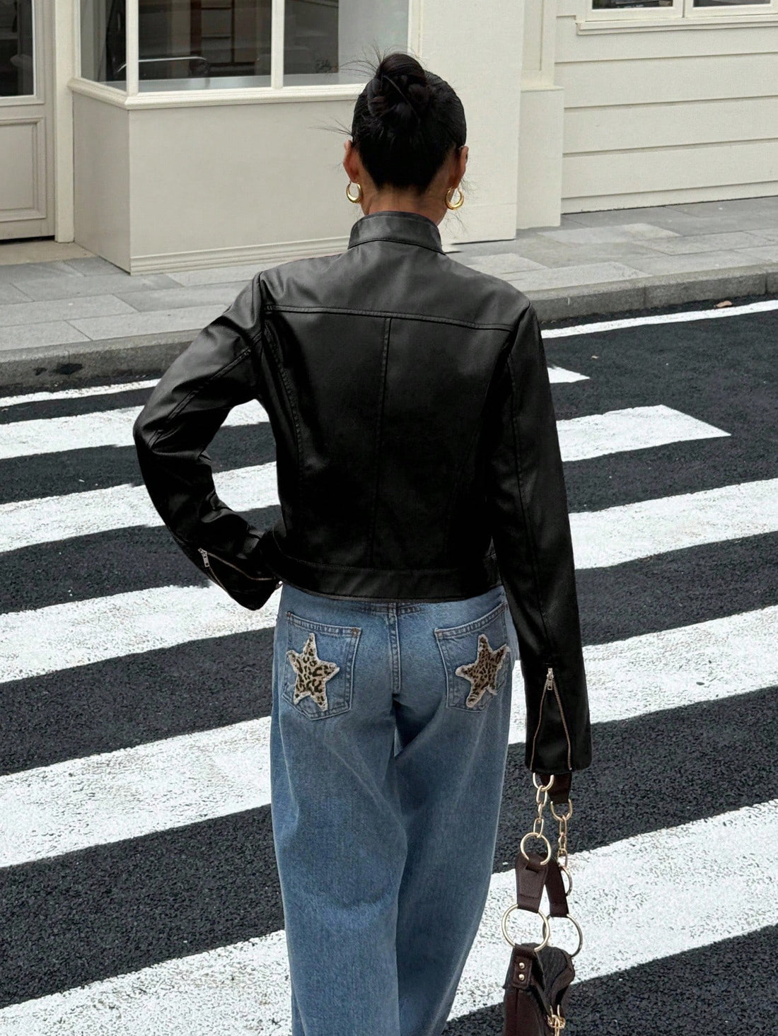 Chaqueta biker de polipiel en negro, vista 2