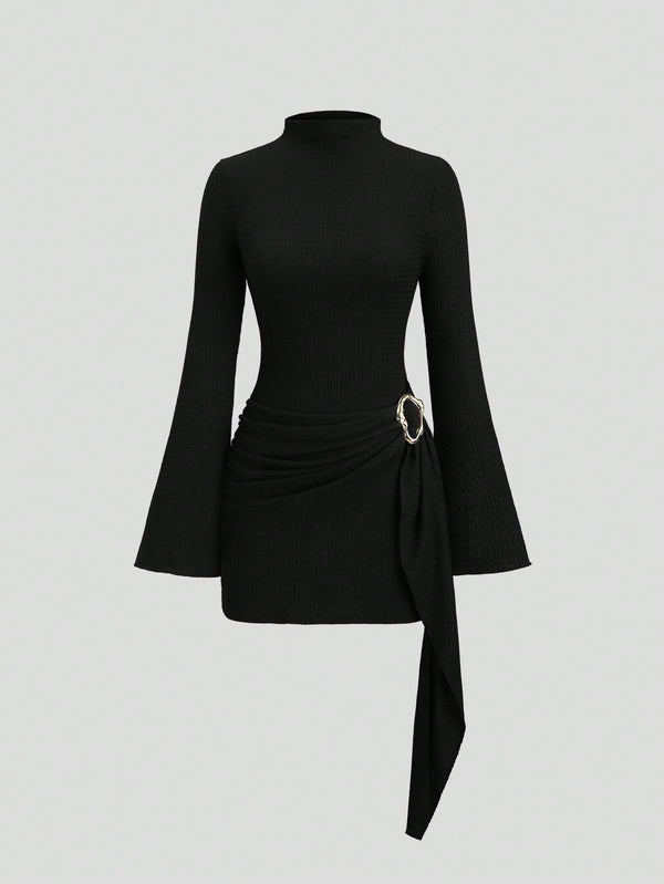 Vestido mini de punto en negro