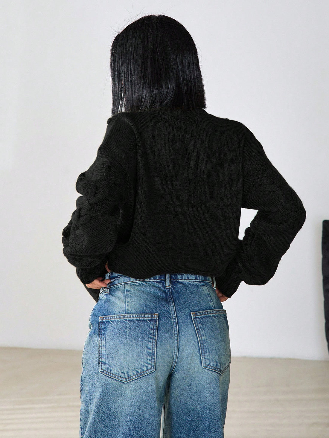 Jersey de punto trenzado en negro, vista 2