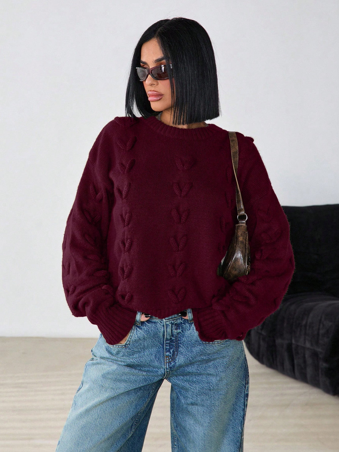Jersey de punto trenzado en burdeos