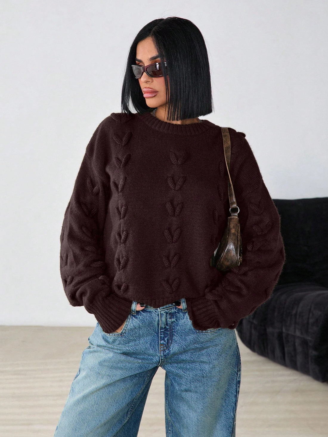 Jersey de punto trenzado en marrón