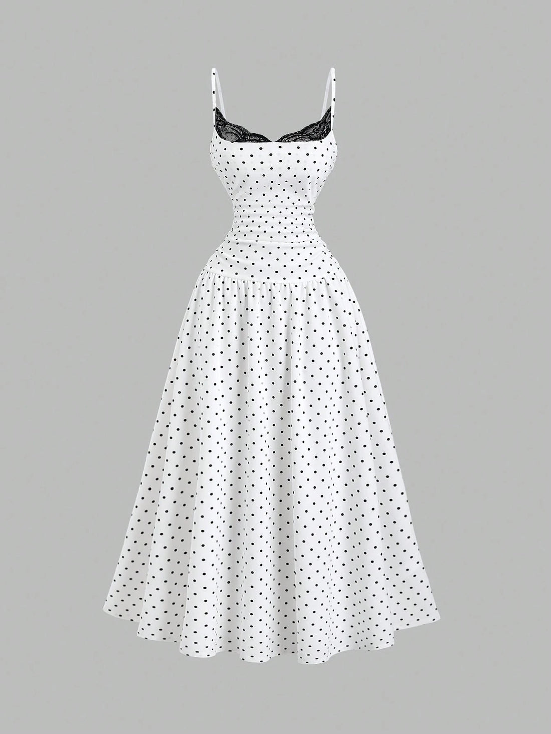 Vestido largo de lunares con encaje negro
