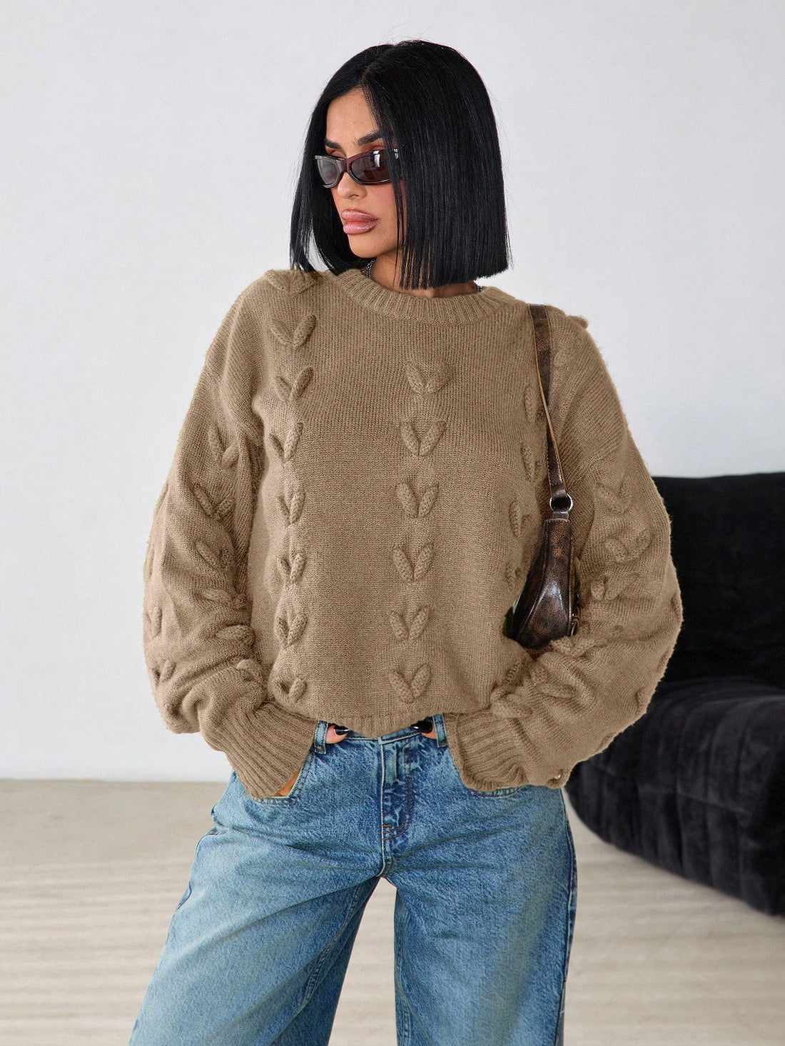 Jersey de punto trenzado en camel