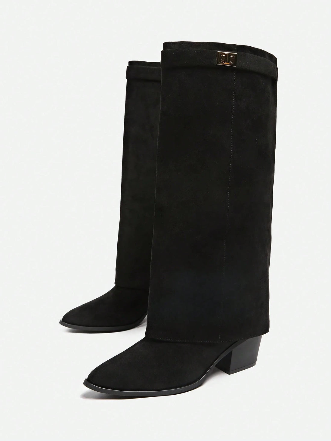 Botas altas de ante negro con herraje dorado, vista 2