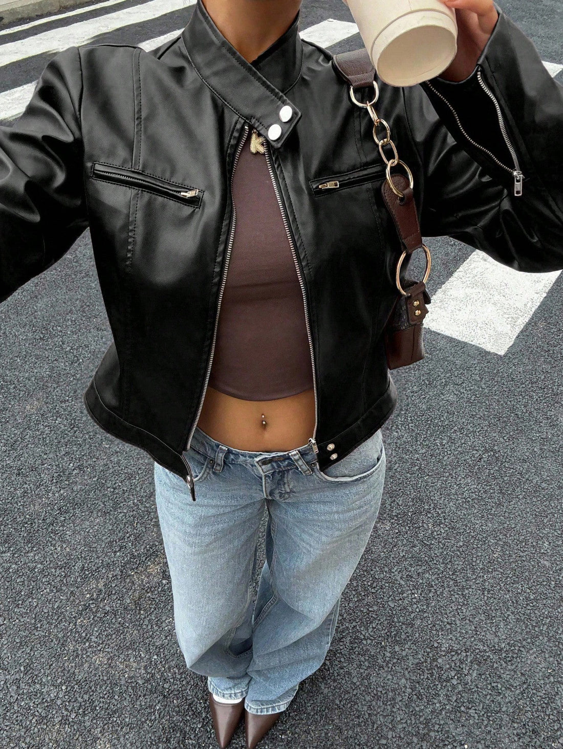 Chaqueta biker de polipiel en negro