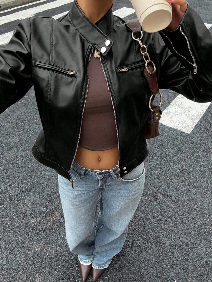 Chaqueta biker de polipiel en negro