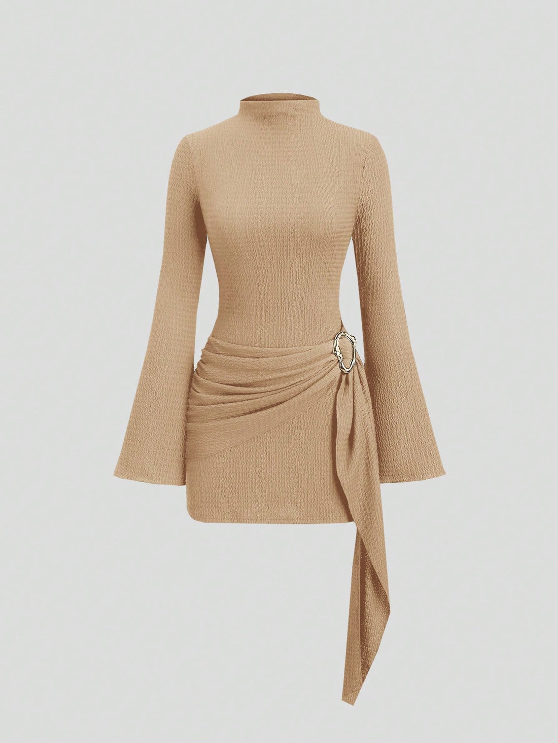 Vestido mini de punto en caqui