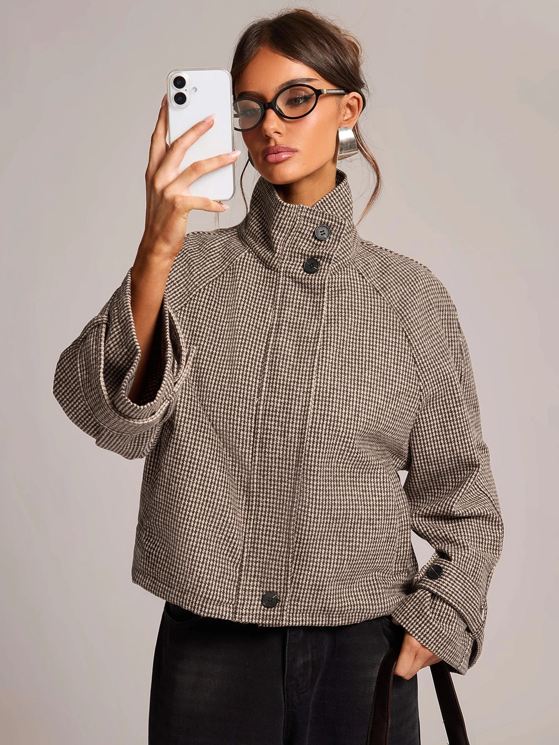 Chaqueta corta de cuadros en gris, vista 3