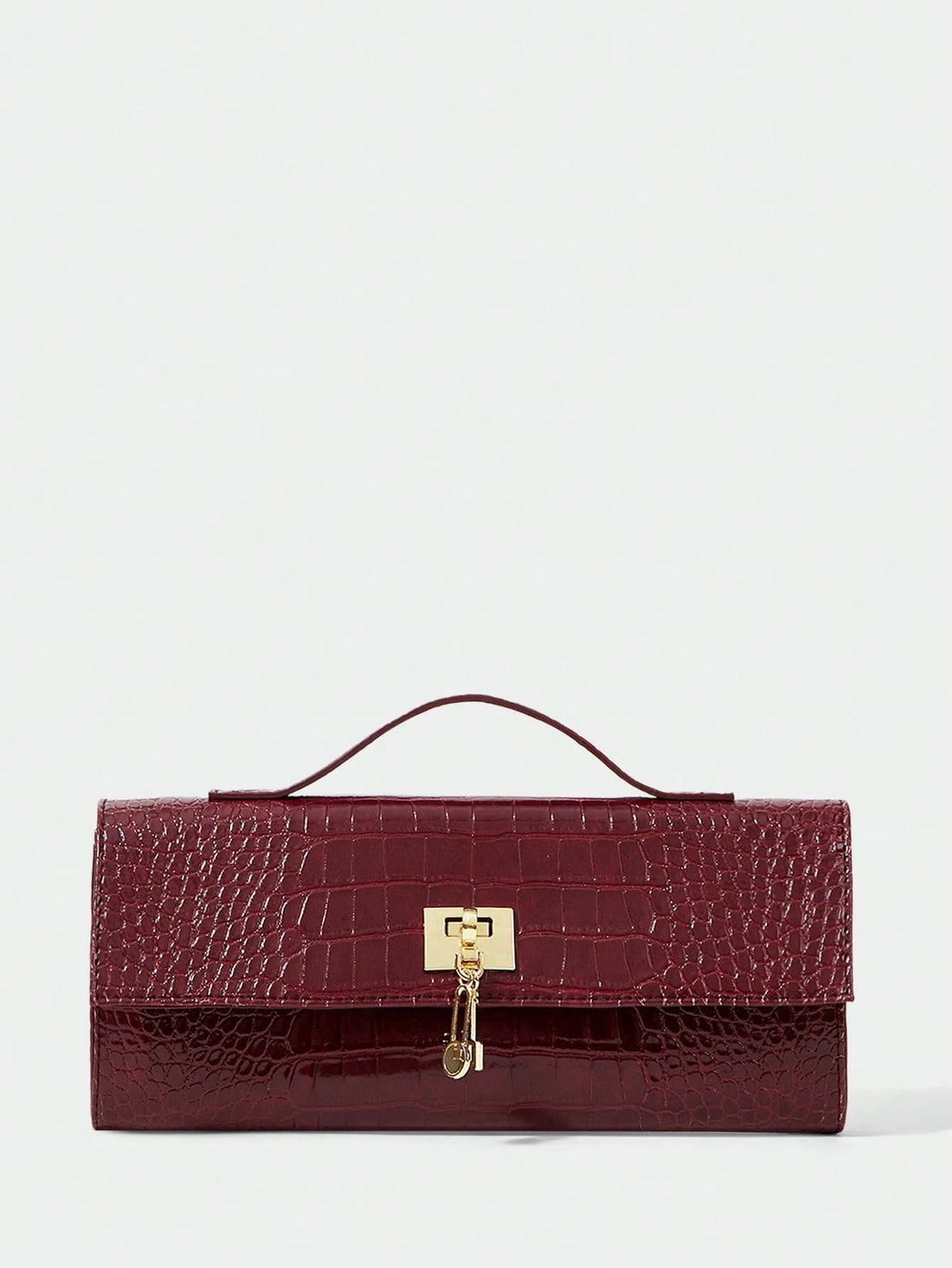 Clutch alargado en burdeos cocodrilo