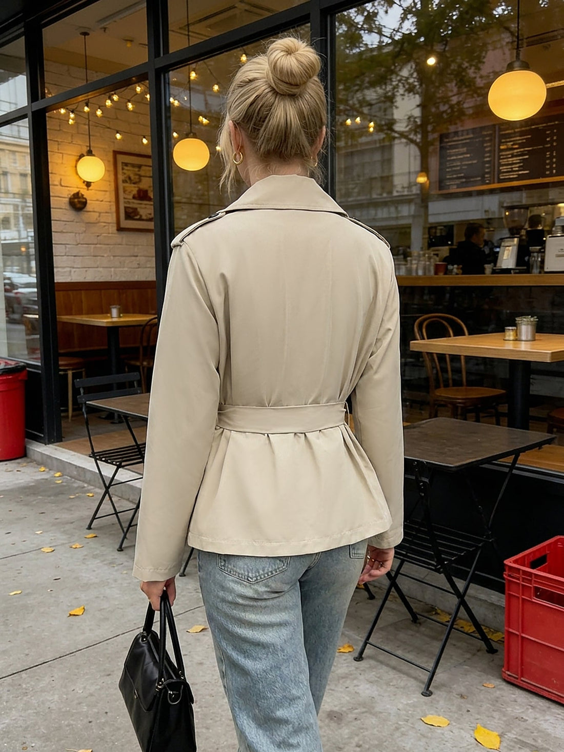 Trench corto oversize en albaricoque, vista 2