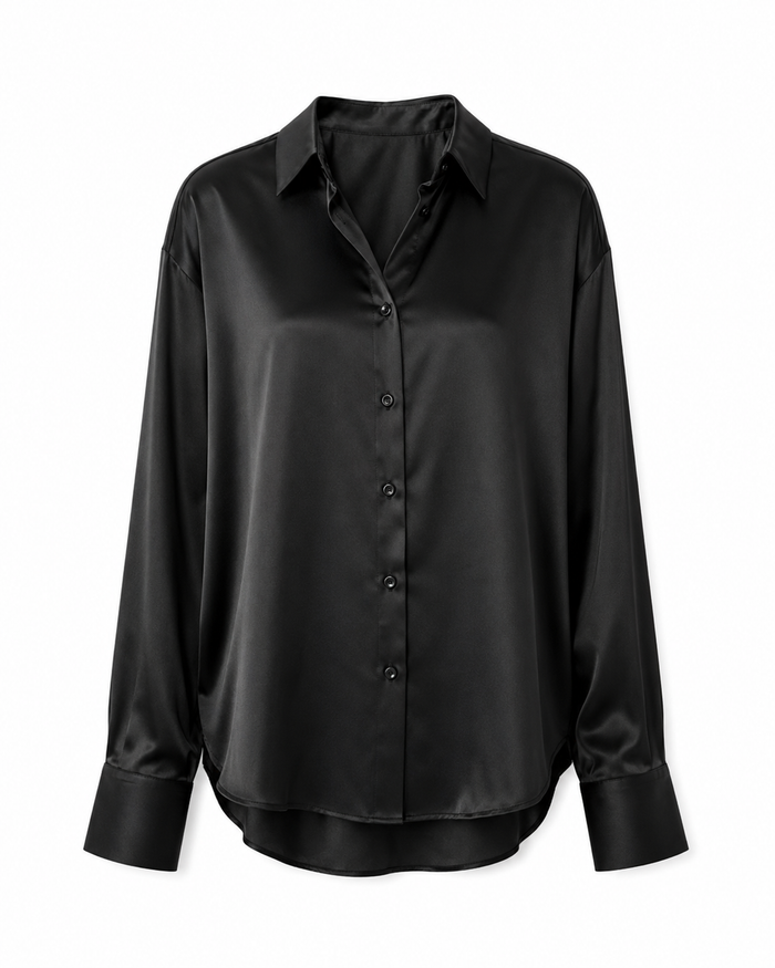 Camisa oversize de satén negra con botones