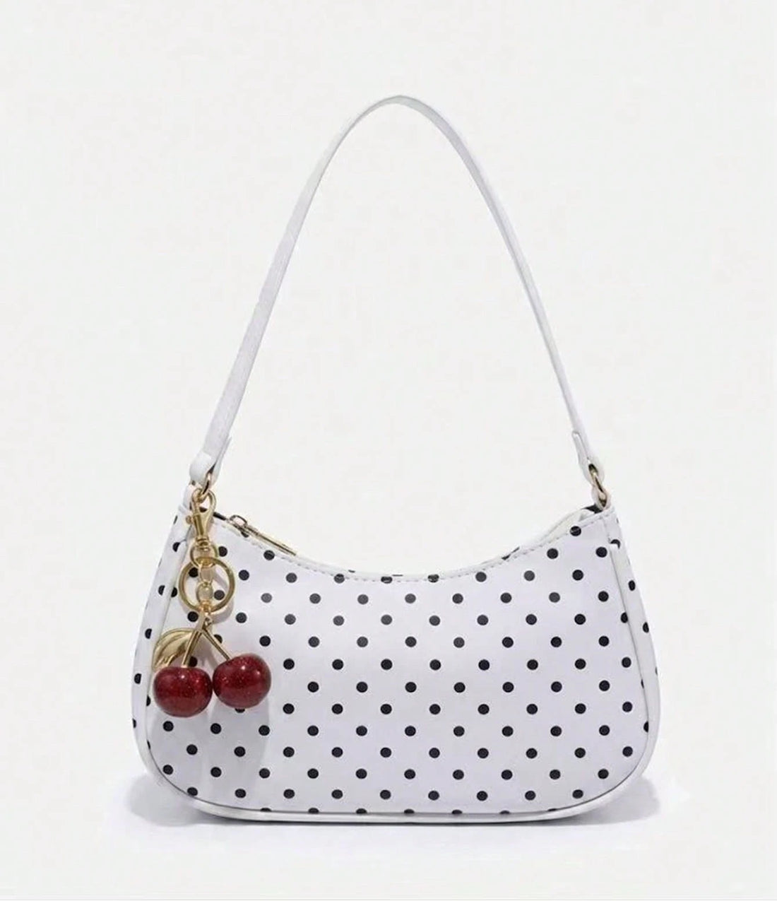 Bolso baguette con cerezas en blanco de lunares