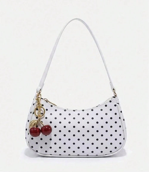 Bolso baguette con cerezas en blanco de lunares