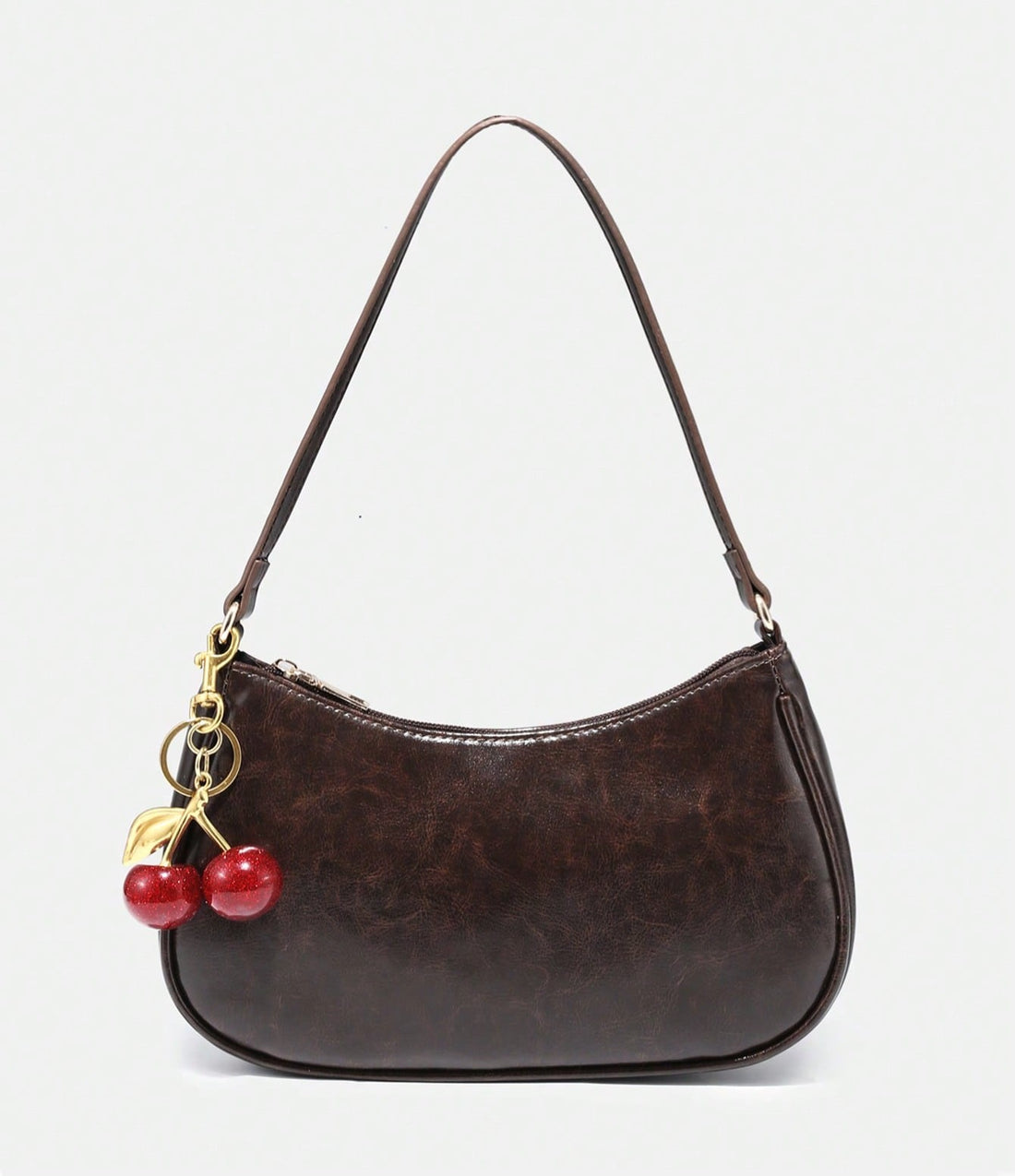 Bolso baguette con cerezas en café oscuro