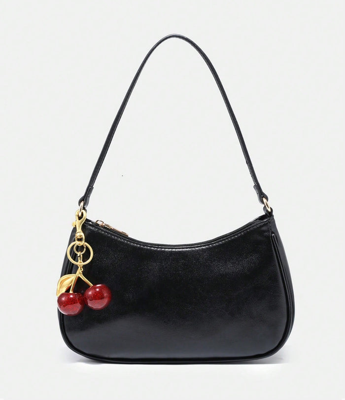 Bolso baguette con cerezas en negro