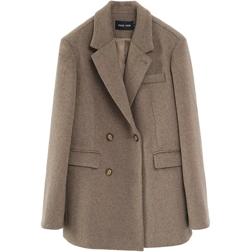 Abrigo blazer de lana con doble botonadura en camel