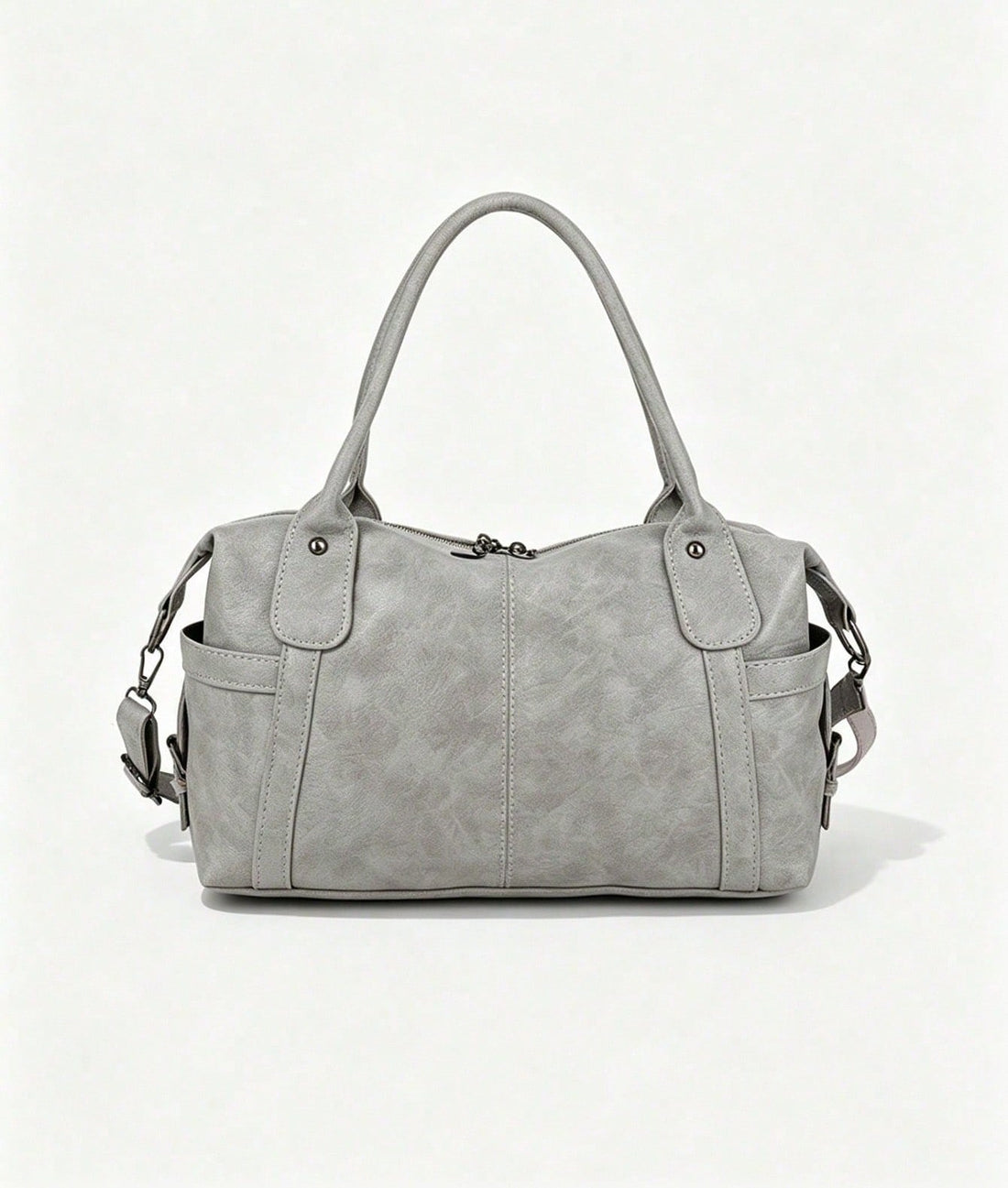 Bolso bowling con tachuelas en gris claro
